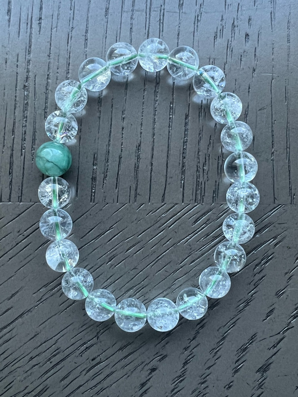 May Birthstone ( Emerald ) with lemurian quartz bracelet 8mm SIZE 6.75’